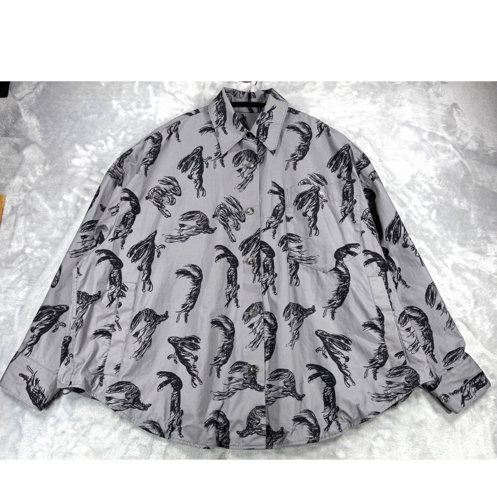 JNBY Windblown Rabbit Oversize Print Shirt Women XS Gray Graphic Avant Garde